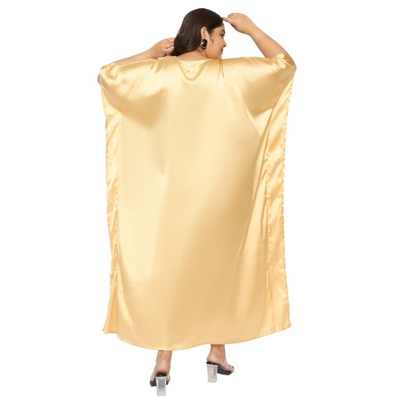 Gypsie Blu Women Satin Solid Kaftan Dress Plus Size Maxi Dresses for Casual Gown - Picture 6 of 6